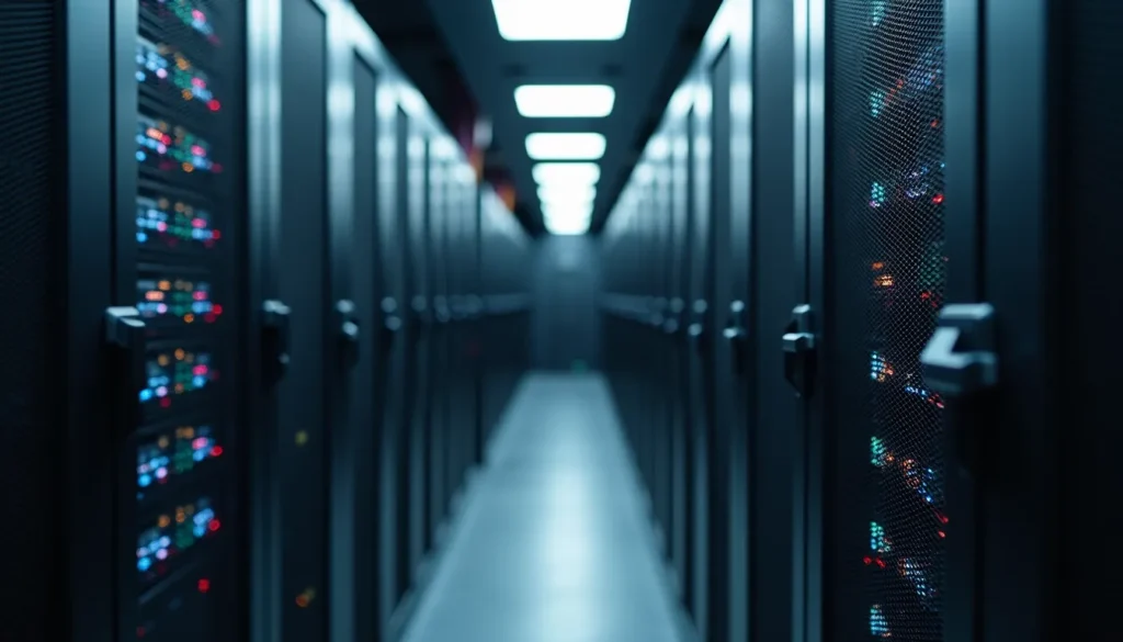 Close-up of a data center showcasing secure server arrangements