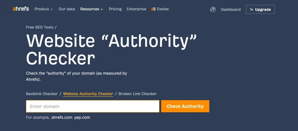 Ahrefs Wbsite Audthority Checker Page