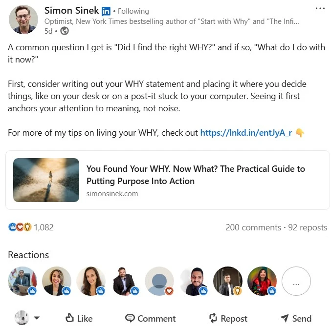 Simon Sinek Linkedin Page Screen Shot