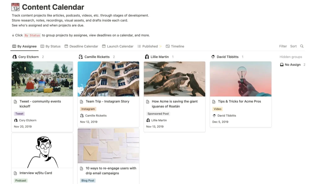Notion Content Calendar