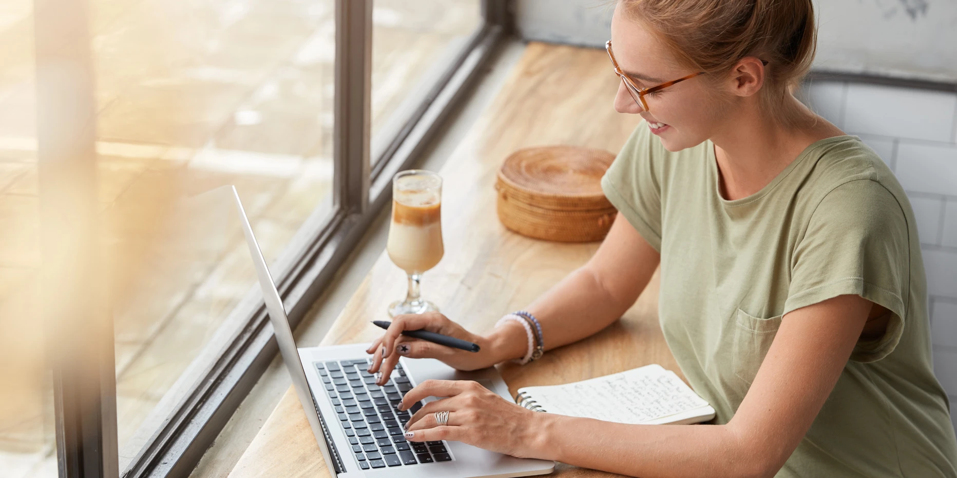 Woman Creating Blog Content On The Corner