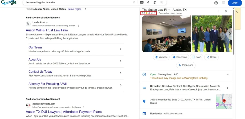 Example of a competitive local SERP