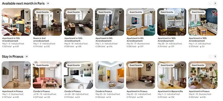 Airbnb uses real-life imagery and soft colors to create a welcoming, trustworthy feel