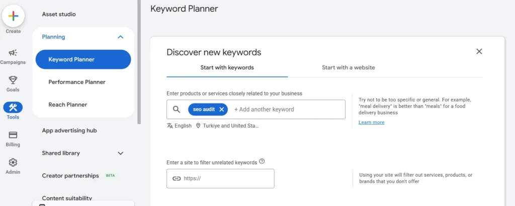Google Keyword Planner Dashboard