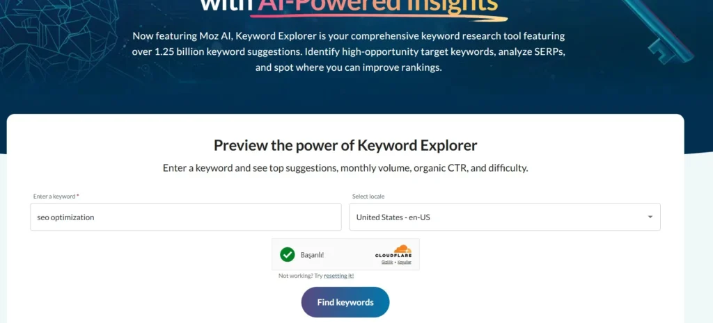 Moz Keyword Explorer Dashboard