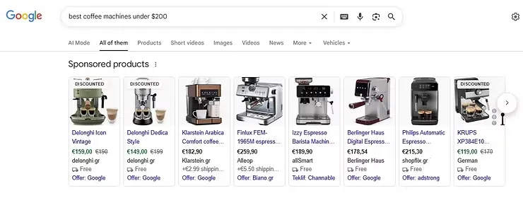 Search intent coffee machine