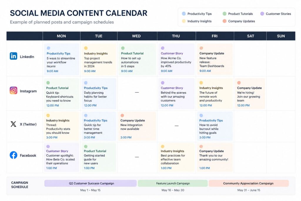 Social media content calendar