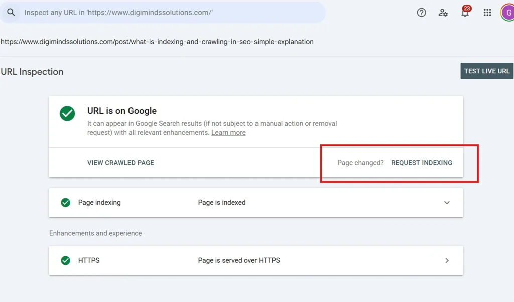 request indexing